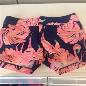 Lilly Pulitzer Pink and Blue shorts with Flamingo Design SZ 0